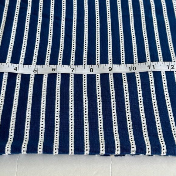 Navy Blue Stripe Knit Fabric Vintage 70s Knit PERFORATED Cotton Blend 53 x 63" - Picture 3 of 5